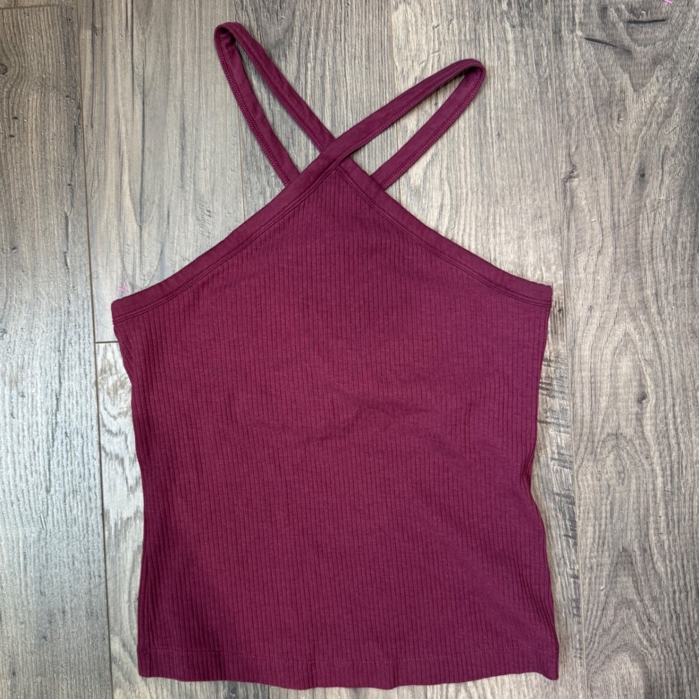 Old Navy Burgundy Ribbed Halter Tank Top Women's Size L